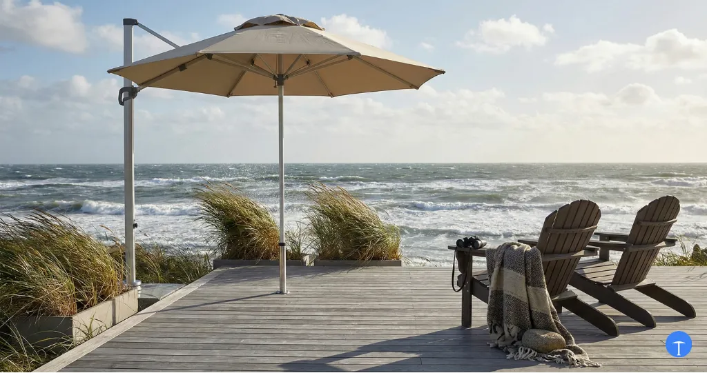 Best patio umbrella for windy areas holding firm on exposed coastal deck