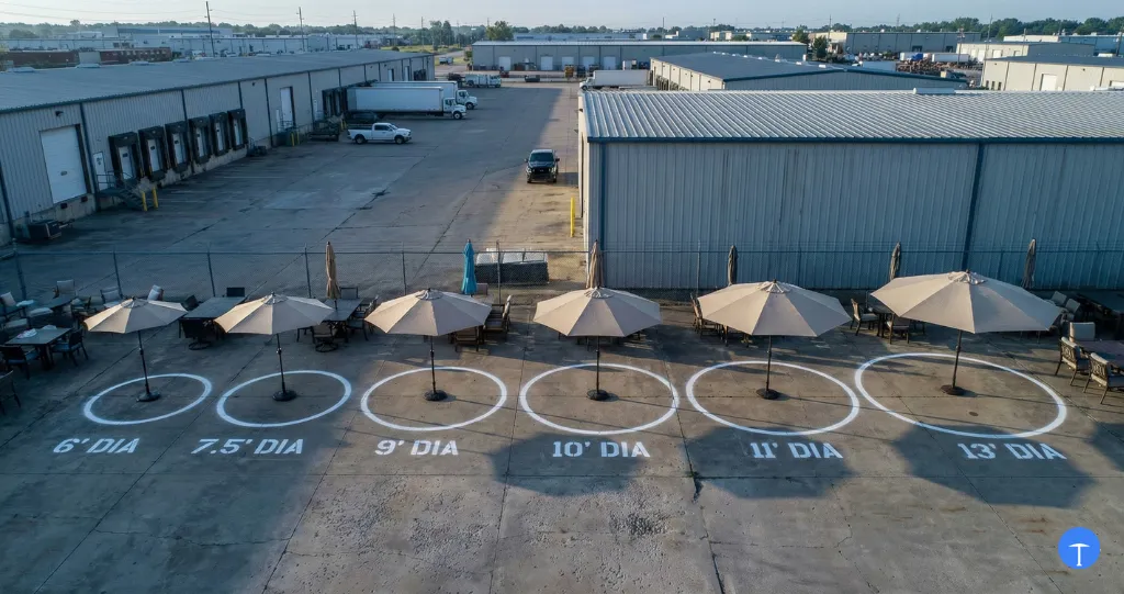Patio umbrella sizes from 6ft to 13ft with coverage diameter comparison